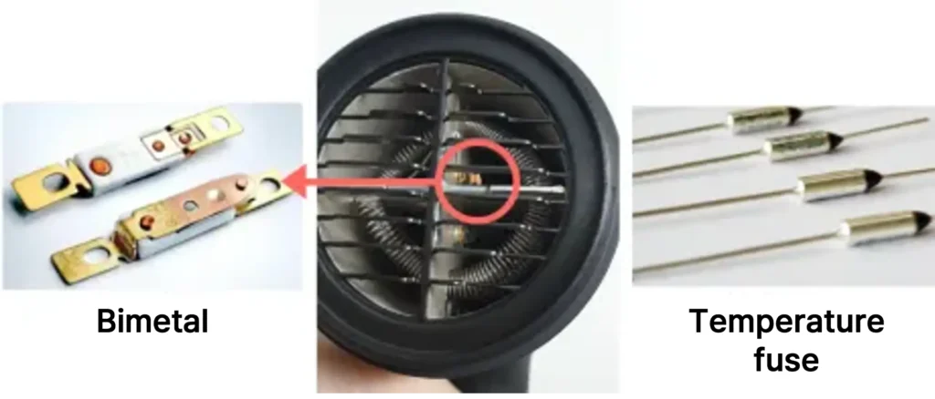 Hair dryer bimetal/thermal fuse close-up